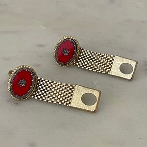 Cufflinks gold tone and red enamel.